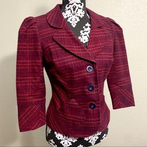 Adorable, Feminine Blazer in Burgundy Plaid